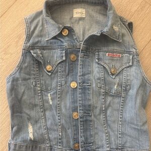 Hudson Jeans Blue Jean Jacket Sleeveless Distressed